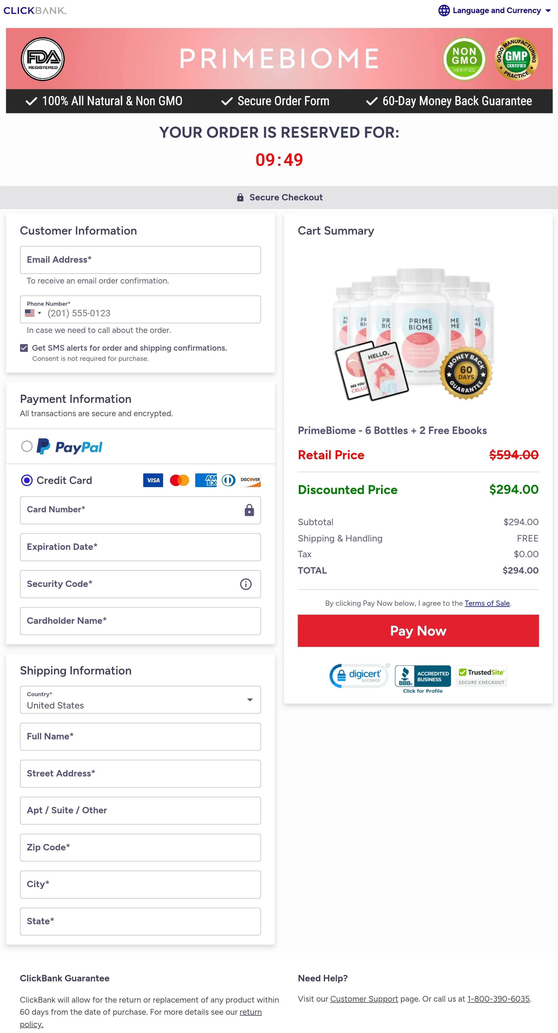 PrimeBiome order form